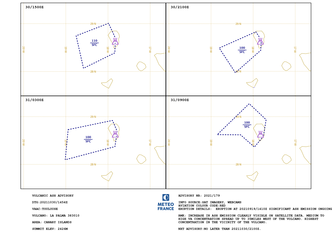 VAAC forecast for 30-10-2021 at La Palma