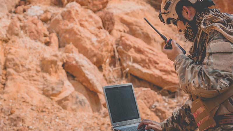 In the field with laptop