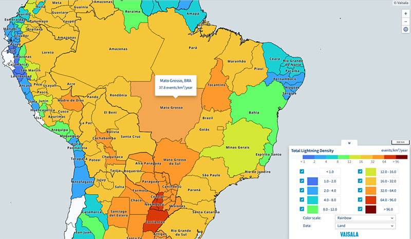 Lightning density map 3