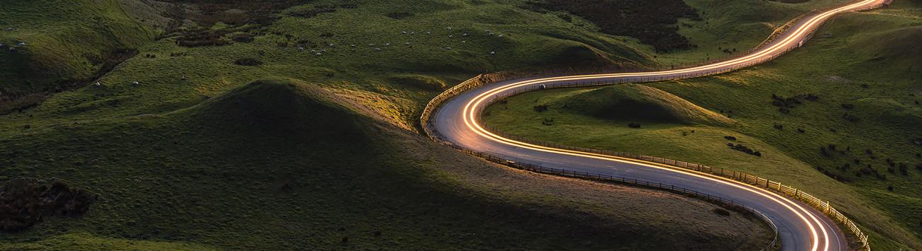 Serpentine road in the night