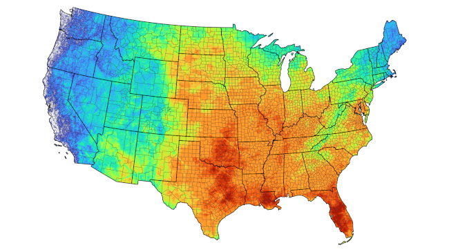 United States lightning density map