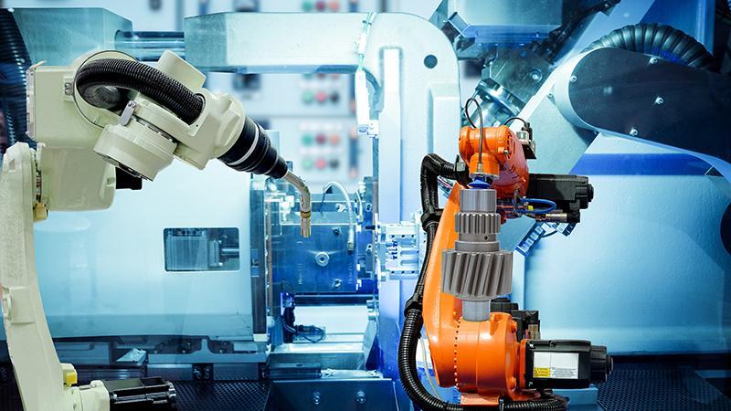 Industrial welding robot on smart factory