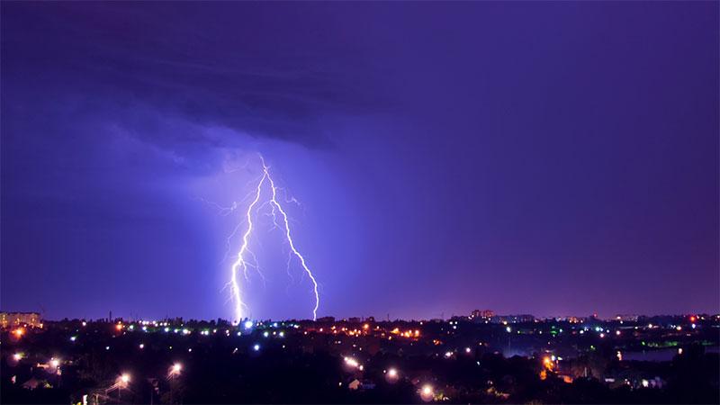 Lightning over city