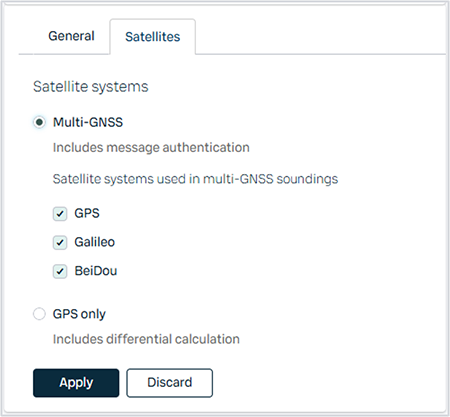 GNSS selection menu