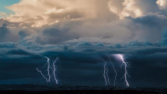 Lightning storm and dark clouds