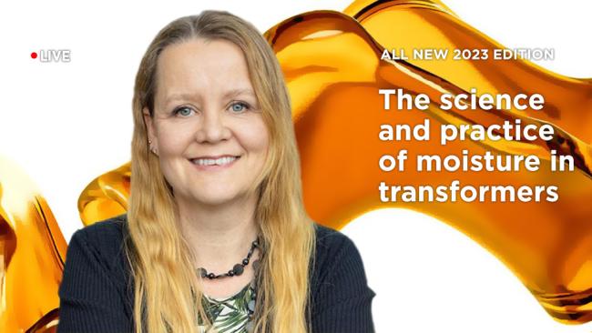 Speaker picture, call to join webinar on Moisture in Transformers 2023 edition