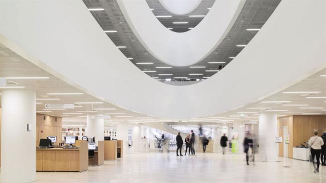 Lobby with a Vaisala transmitter on the wall