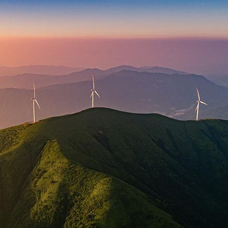 Wind turbines in mountainous area