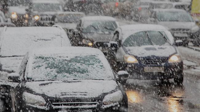 Traffic jam in snow