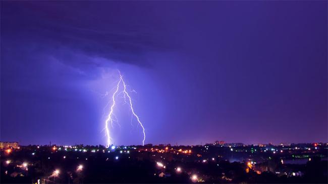 Lightning over city