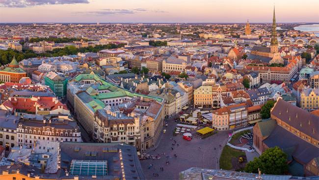 Sunrise over Riga old city