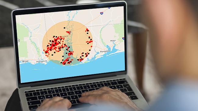 Lightning overview map on a screen