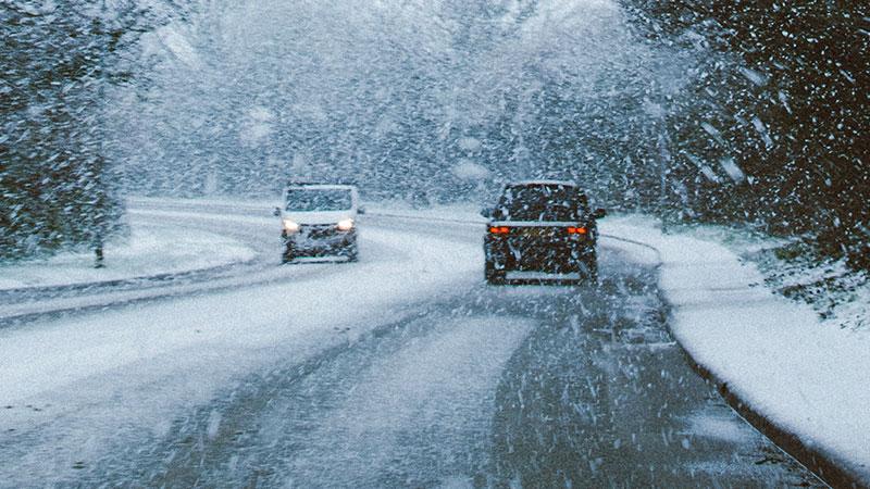 Snowy, winter driving conditions