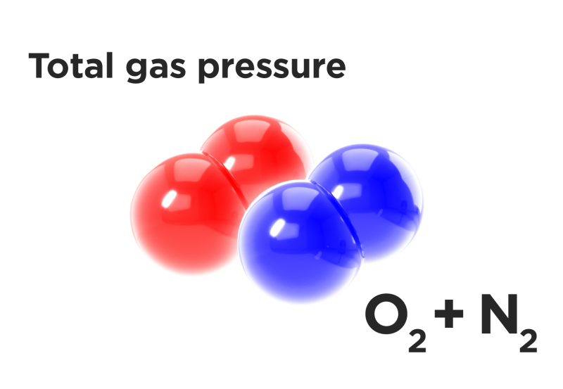 La presión total de gas es aproximadamente igual a las presiones de O2 y N2 combinadas