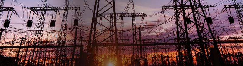 Transformer station in sunrise