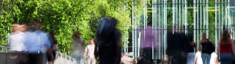 Office workers walking in a financial district