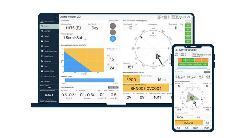Elements helideck monitoring system user interface on laptop and mobile device