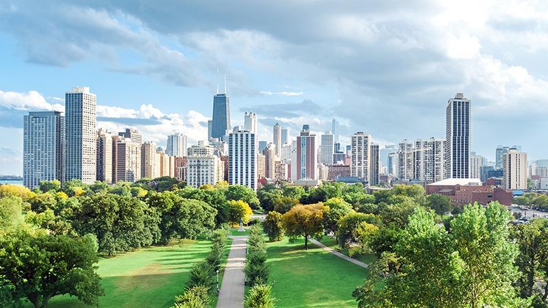 City skyline with park in the foreground