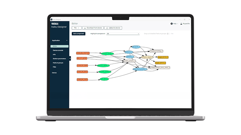 Vaisala Kaiku Designer user interface on laptop.