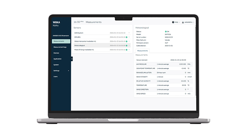 Vaisala Kaiku user interface on laptop.