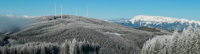 Snowy view of wind turbines