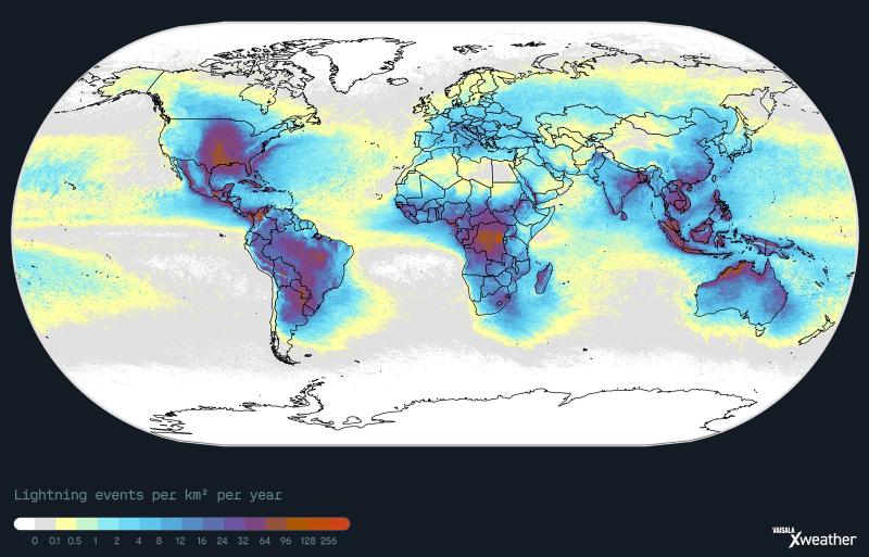 Lightning density map from GLD360 data