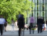 Business people walking to work brand