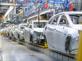View-of-cars-on-production-line-in-factory