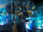 Welding robots in the automotive industry