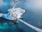 Aerial view of bridge and road on the Lofoten islands in Norway