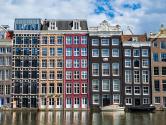 View of houses on the canal in Amsterdam.