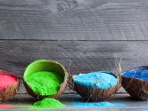 Coconuts filled with colorful powder