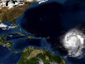 Extremely detailed and realistic high resolution 3D illustration of a hurricane approaching the eastern Carribbean islands. Shot from space. Elements of this image are furnished by Nasa.
