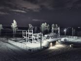 Transformer substation at night