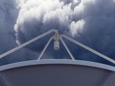 X-band radar antenna below a storm cloud