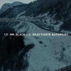 A vehicle driving on a snowy mountain road deactivates autopilot when Vaisala Xweather detects black ice on the road surface