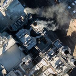 A large scale industrial complex and factories viewed from above