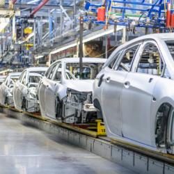 View-of-cars-on-production-line-in-factory