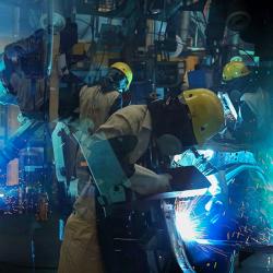 Welding robots in the automotive industry