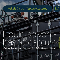 Carbon Capture Academy ep. 3, Liquid solvent-based capture. Equipment at the background, engineer standing in front of equipment.