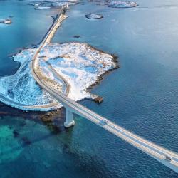 Aerial view of bridge and road on the Lofoten islands in Norway