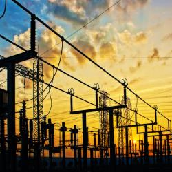 Transformer station in sunrise