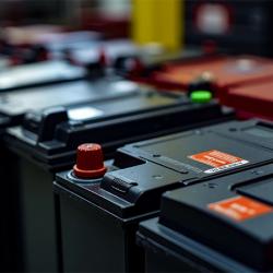 A long row of car batteries