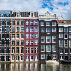 View of houses on the canal in Amsterdam.