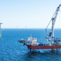 Wind farm installation - ship with helicopter landing pad