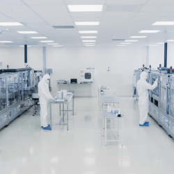Cleanroom with scientists working.