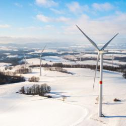 Wind turbines in winter landscape