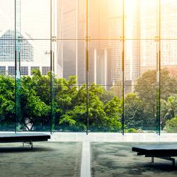 Green office lobby building window