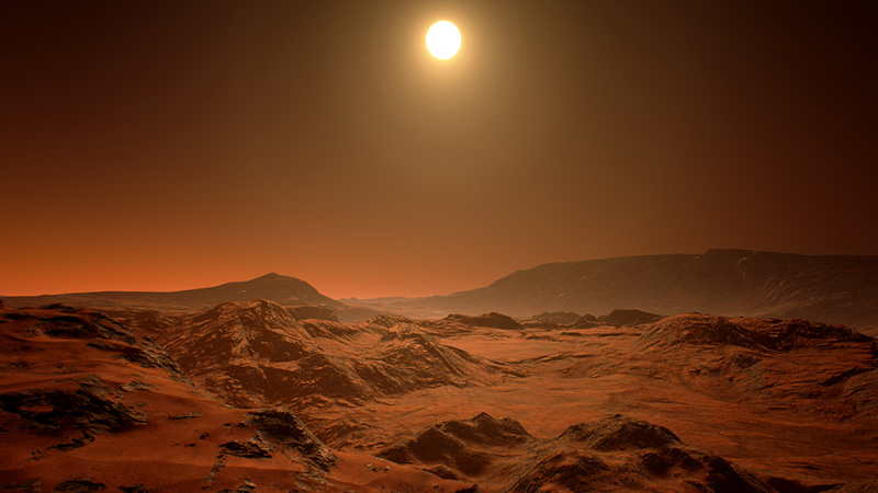 Discoveries of the Missions to Mars 3D rendering of the Mars planet
