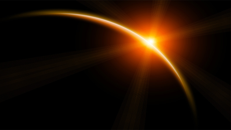 Rising sun behind planet Rising sun behind planet
